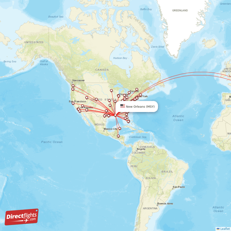 Direct Flights From New Orleans Destinations Msy Usa