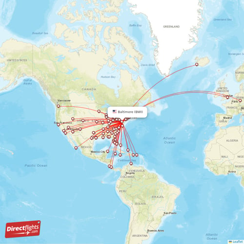 Direct flights from Baltimore - 83 destinations - BWI, USA ...