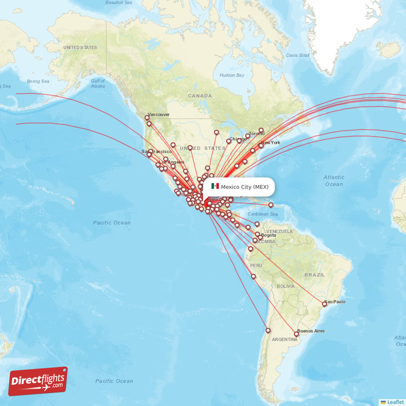 Direct flights from Mexico City - 99 destinations - MEX, Mexico ...